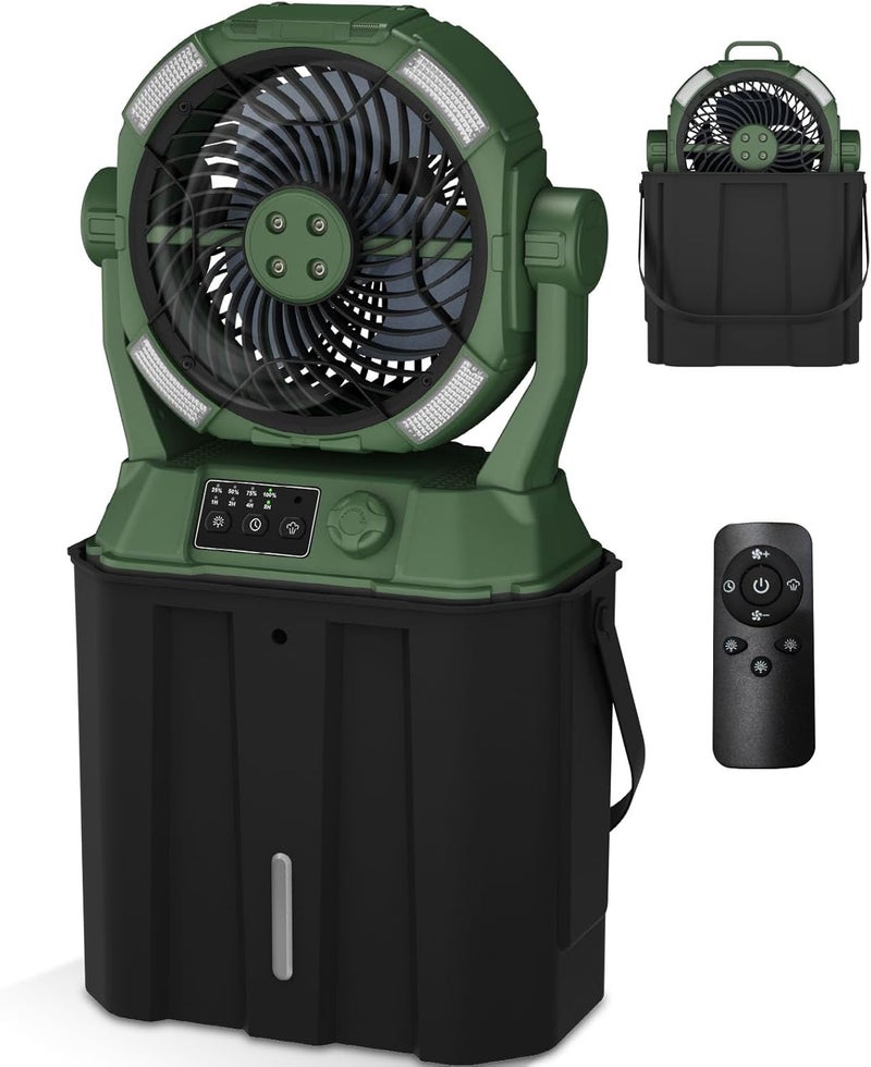 Wilody Misting Fan Portable 42800mAh Rechargeable Camping Fan with Remote Control, 3 LED Light & Stepless Speed Control & Cooling Spray with 6L Bucket, Timer Function, Portable Handle, Rotate Hang Hook - Image 1